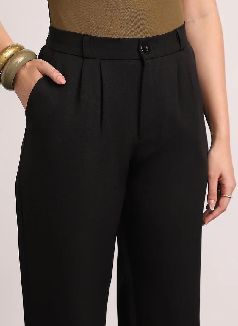 Urbano Fashion  Urbano Fashion Women's Black Loose Baggy Fit Solid Korean Pants Stretchable for Women | Best Price UAE